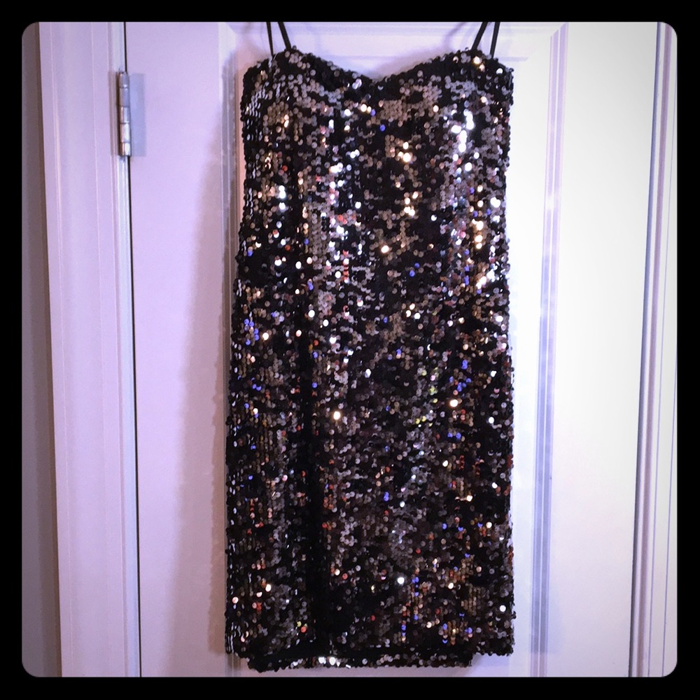 Black and silver sequin dress